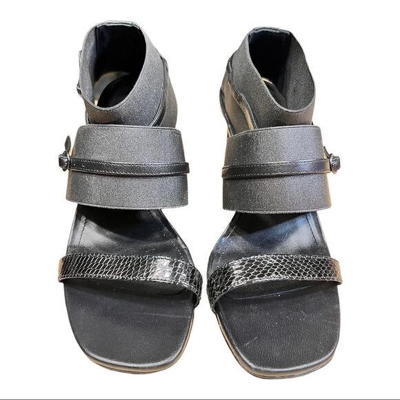 DONALD J. PLINER 8.5 shoes sandals black leather elastic heels designer ankle. - Picture 3 of 8